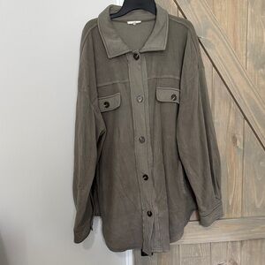 La Miel Women's Long Sleeves Olive Green Fleece Button Down Jacket Size L